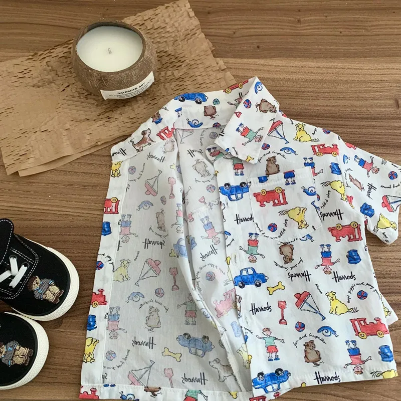 Children's Cartoon Shirts Summer Boys' All over Printed Fashion Shirts Boys' Simple Summer Thin Children's Clothing