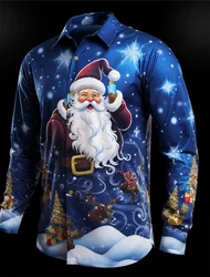 Men's shirt fashionable Christmas dress style 2024 high-end shirt loose and comfortable Santa Claus print long sleeved daily wea