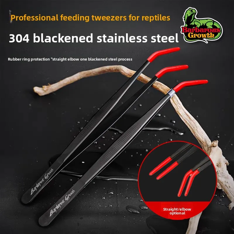 

BarbarousGrowth Reptile Feeding Tongs & Waste Cleaner - Stainless Steel Long Tweezers for Frogs, Geckos,Lizards,Feeding Insects