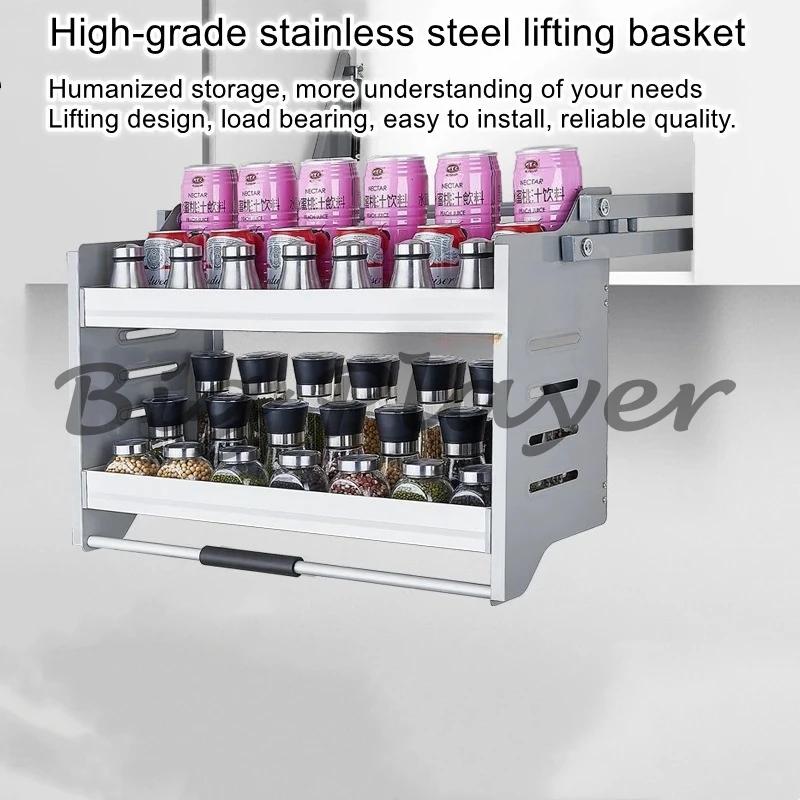 

Подвесной шкаф, подъемная корзина, кухонный выдвижной шкаф, корзина для приправ, органайзер, алюминиевая корзина из нержавеющей стали, полка