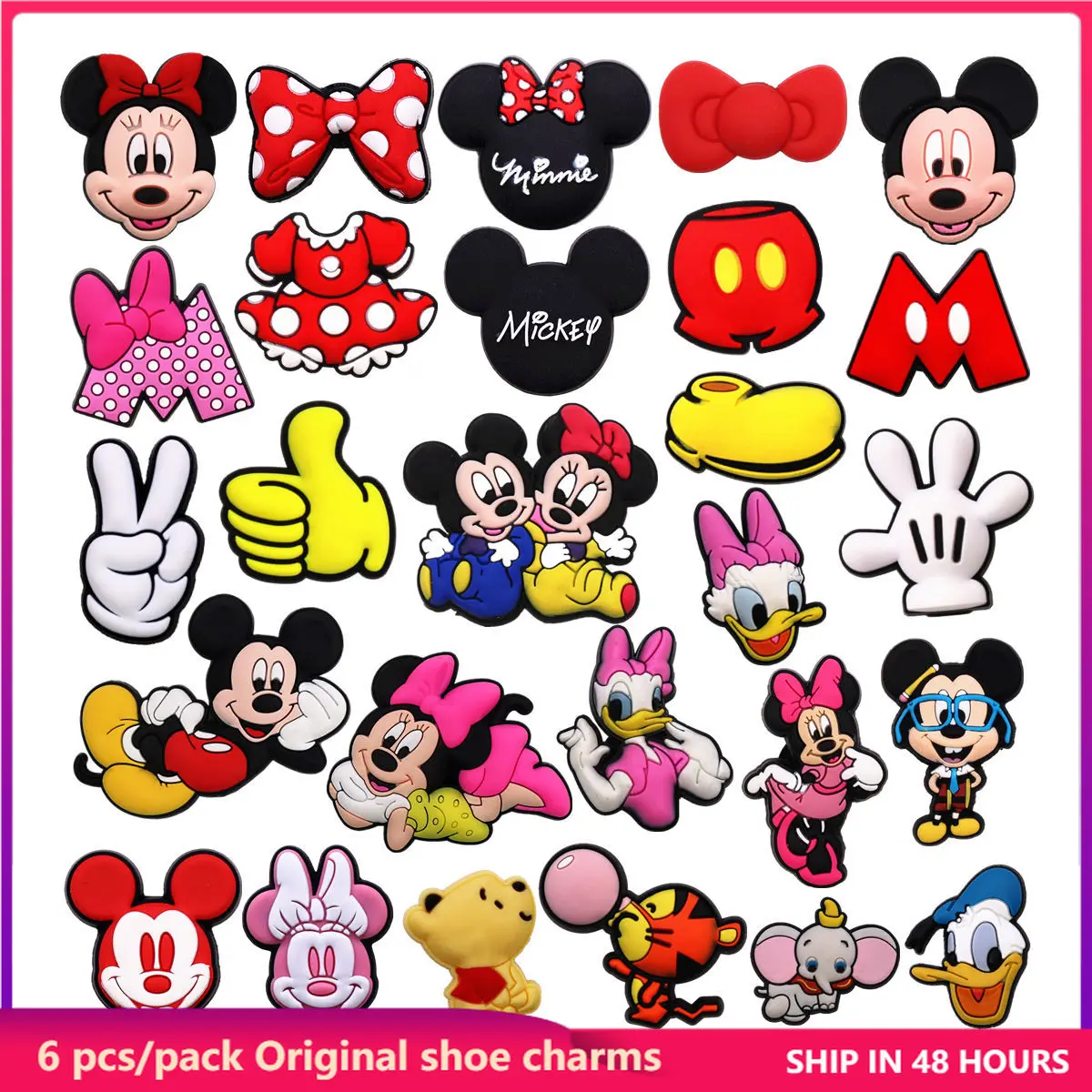 

6 Pack Mickey Mouse Clubhouse Shoe Charms Designer Donald Duck Daisy PVC Upper Decorations Accessories Goofy Pluto Clog Buckle