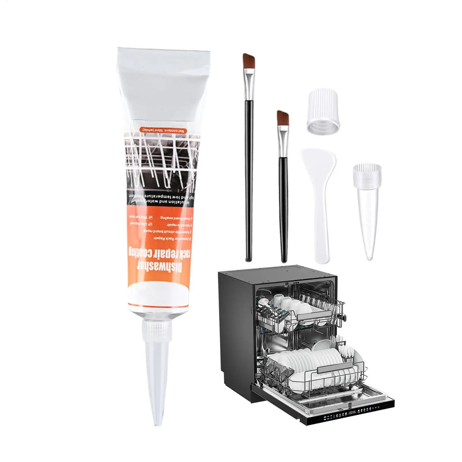 Dishwasher Rack Repair Kit 50ml Long Lasting Coating Gel with 2 Brushes Dishwasher Rack Repair Adhesive for Kitchen Ovens Frying