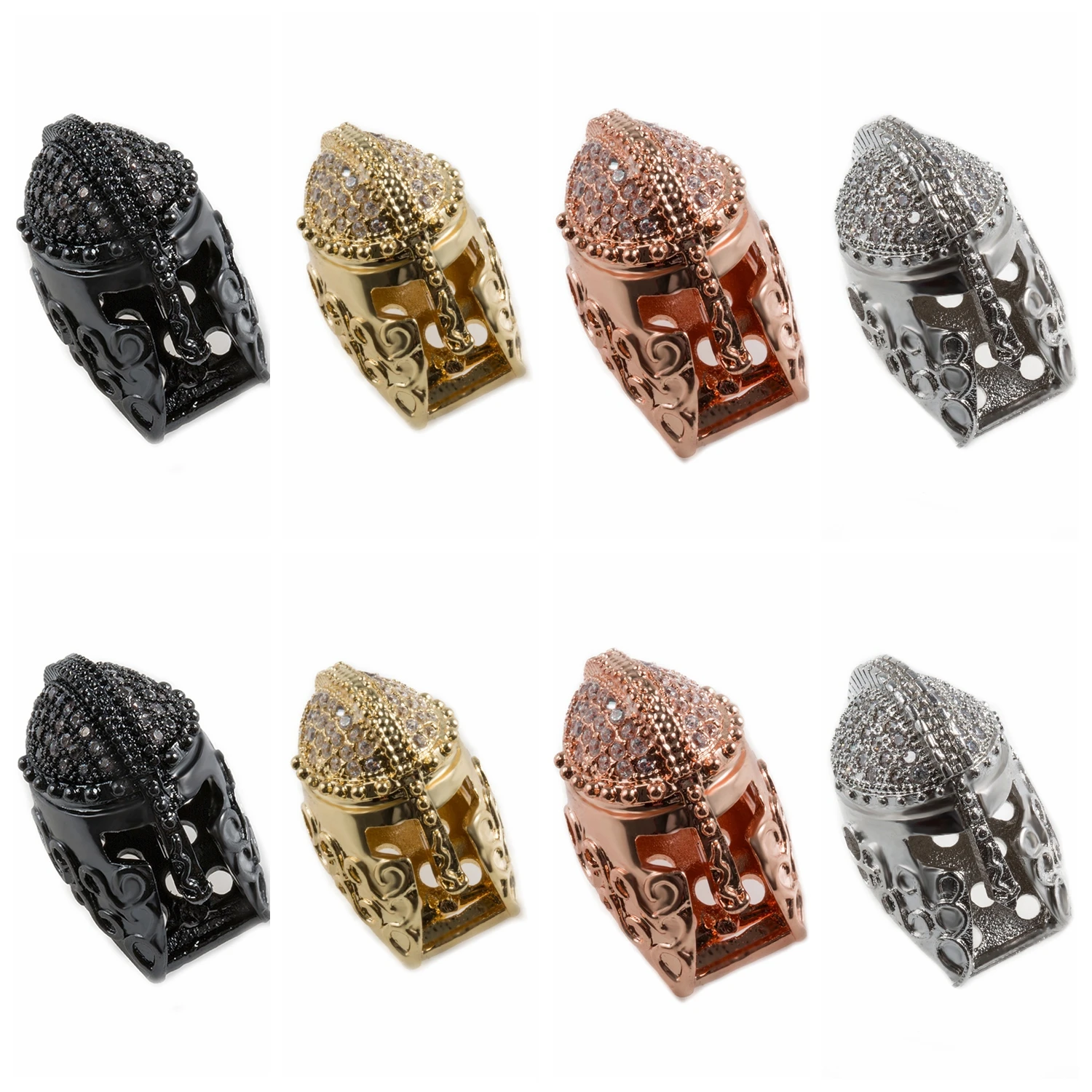 8PCS Knight Helmet Space Beads for Making Jewelry Bracelet Metal Brass Micro Pave Crystal Geometry  CZ Rhinestone Accessories