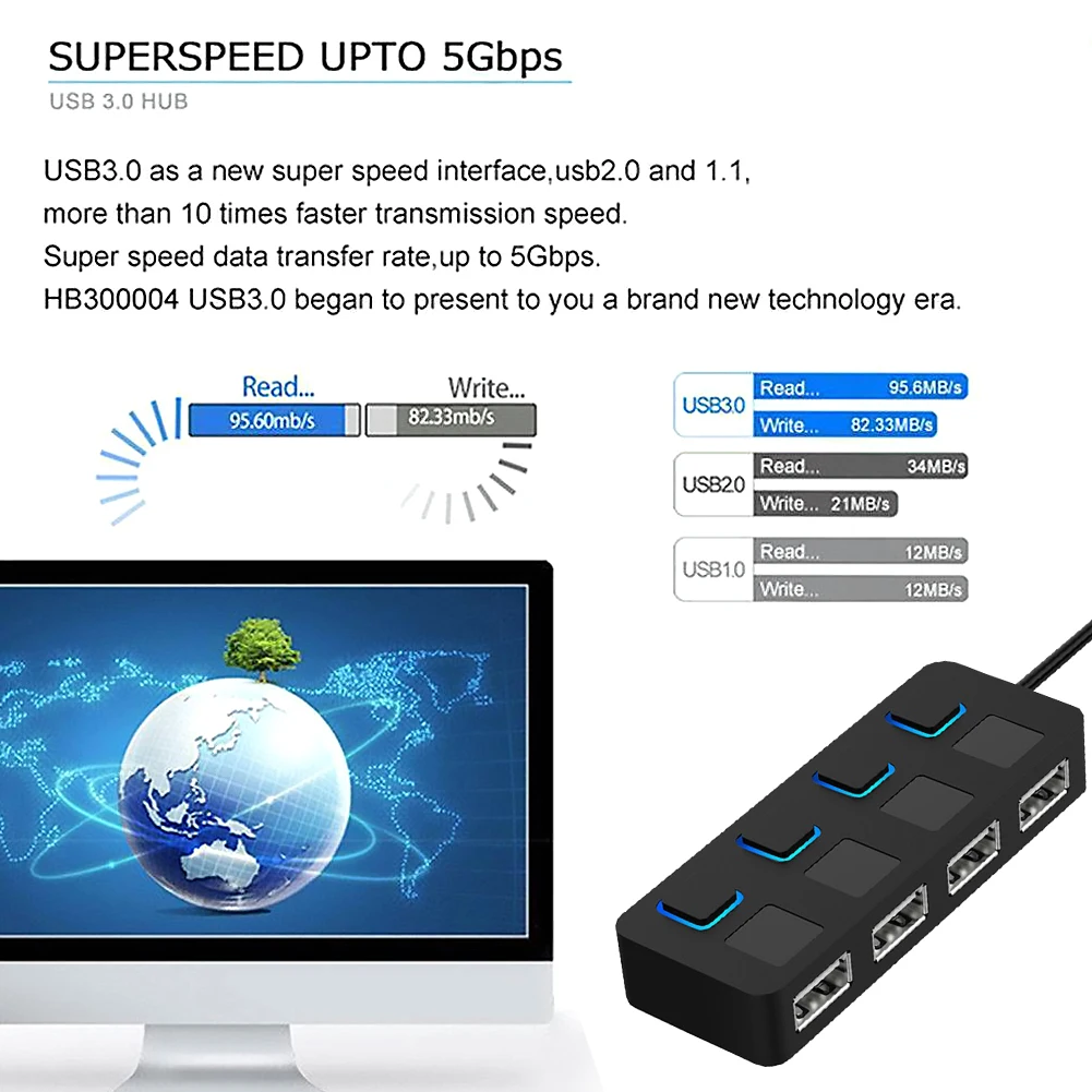 Ultra Data Hub USB-Flash-Laufwerke 4-Port USB 2.0 Hub Splitter Multi USB Netzteil für Laptop Desktop-Computer