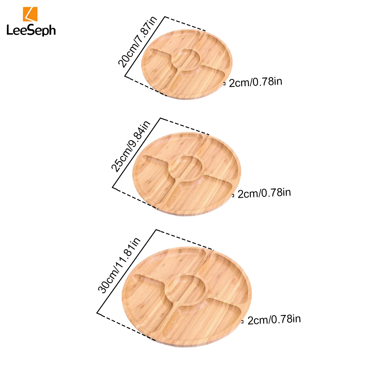 صينية تقديم مستديرة من الخيزران من Leeseph مكونة من 5 أقسام، مثالية للوجبات الخفيفة والفواكه والمكسرات والأطباق الخشبية مع فواصل لأطباق الحفلات