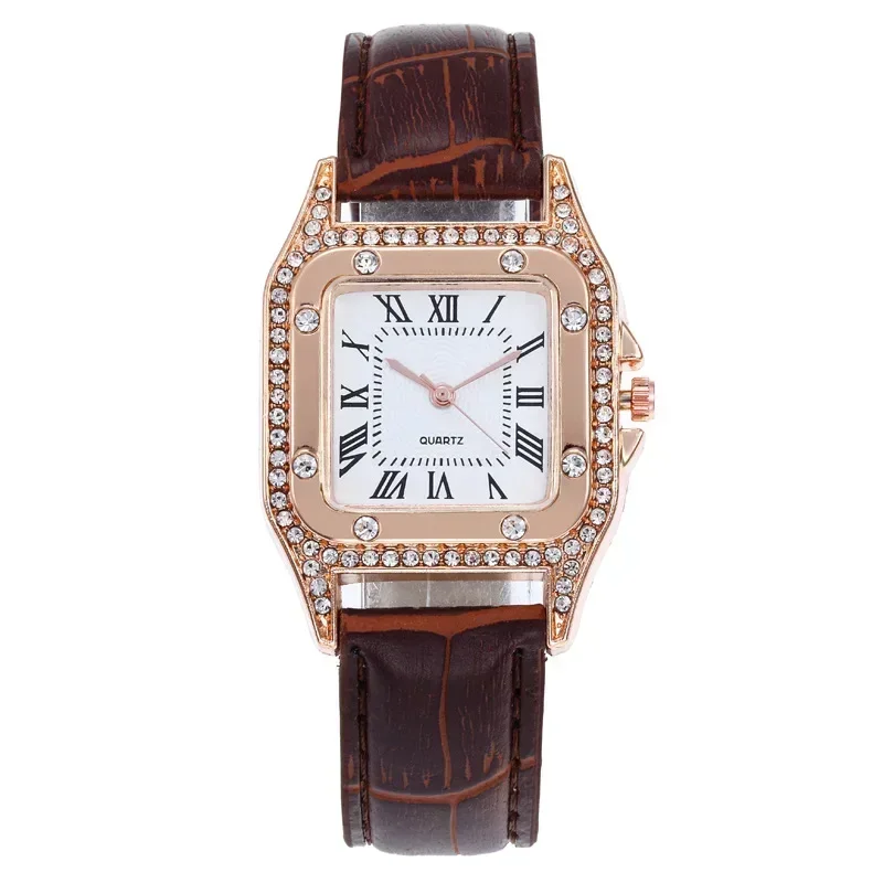 

2024 Square Luxury Diamond Women Watches Set Leather Waterproof Female Quartz Wristwatch Relogio Feminino Reloj Mujer Christmas