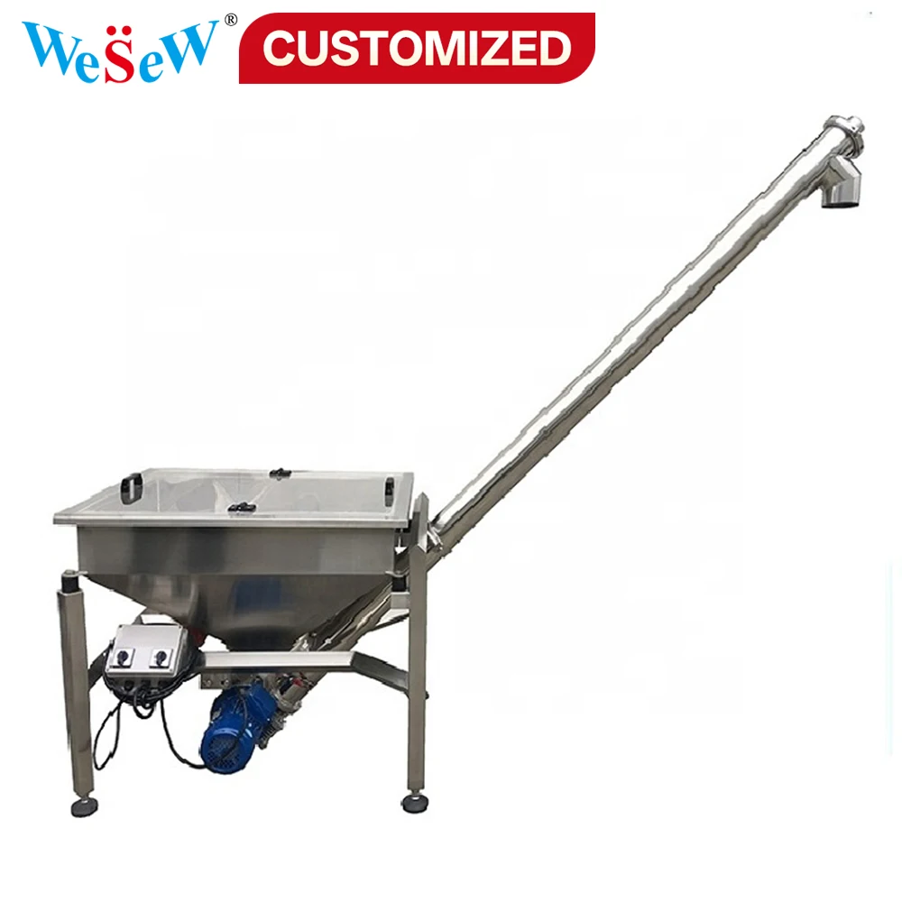 Custom Mini Stainless Steel Screw Feeder Inclined Auger Conveyor With Hopper Dry Wet Powder Particle Transport Spiral Conveying