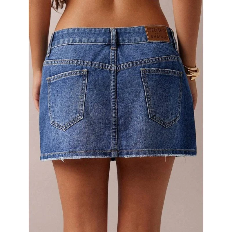 Stretch Denim Skirt Elastic  Skirt Cross-Border Fashionable Casual Mid-Waist Batwing Shape Jeans Skirts for Women