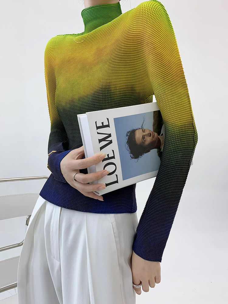 

2025 Women's Turtleneck Long Sleeve Top Gradient Color Textured Slim Fit Blouse Casual Daily Fashion Stretch Comfortable Wear