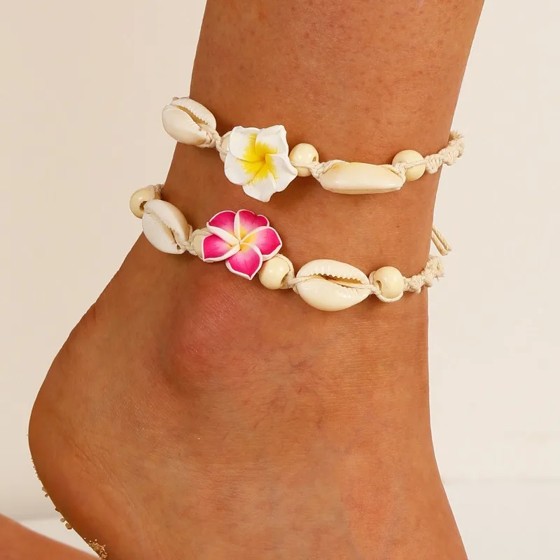 Bohemian style handmade woven seashell anklet flower woven rope children\'s style anklet jewelry, beach favorite