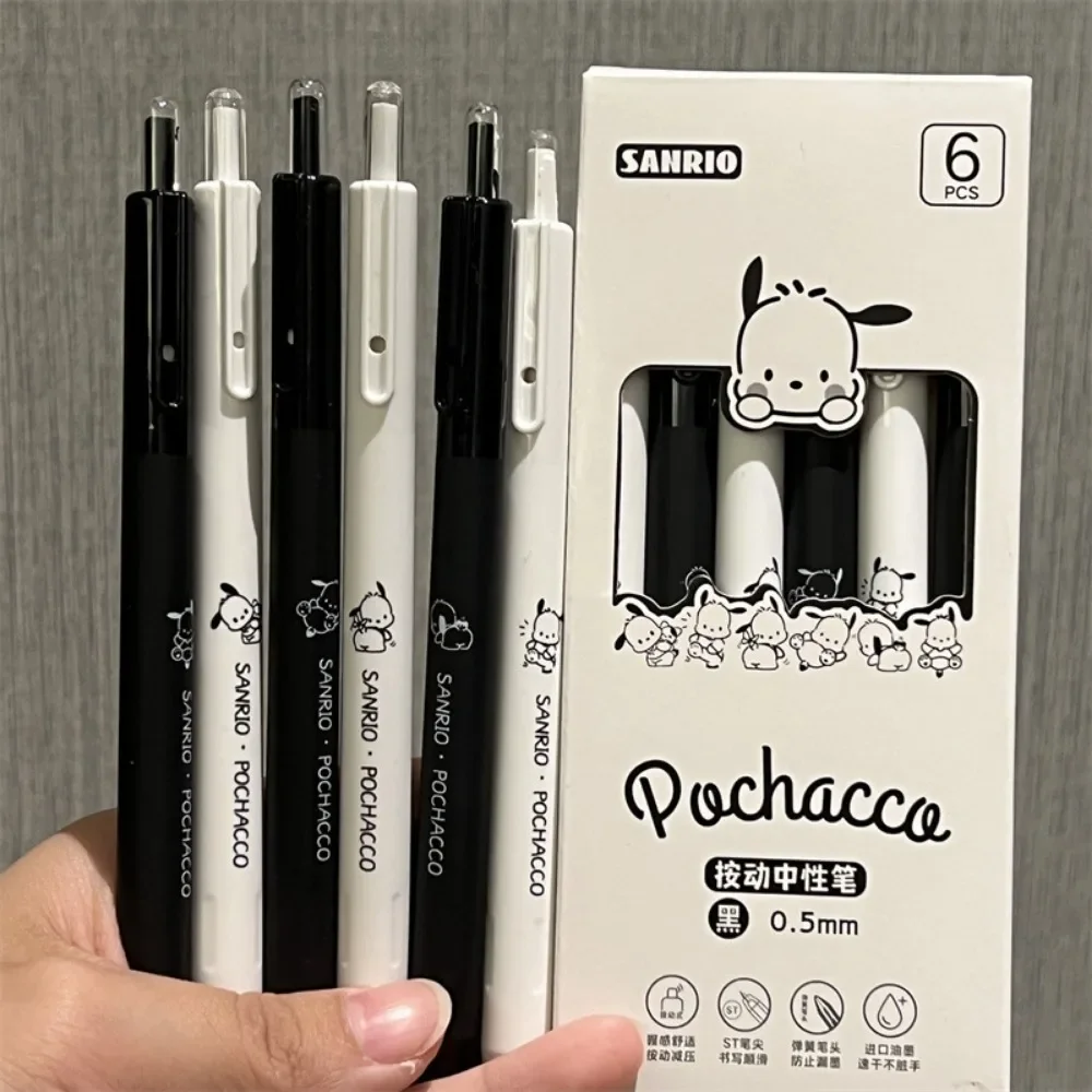 Stylo gel de dessin animé mignon, Kawaii Sanurgente, Hello Kitty Kuromi, journal de l'élève noir, note développe, étude, papeterie, cadeau de festivals, 6 pièces