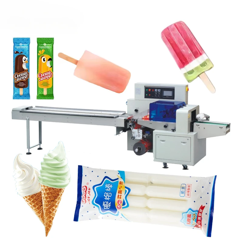 Popsicles packaging machine Ice cream flow packing machine Snow cones pillow wrapping machine with printer