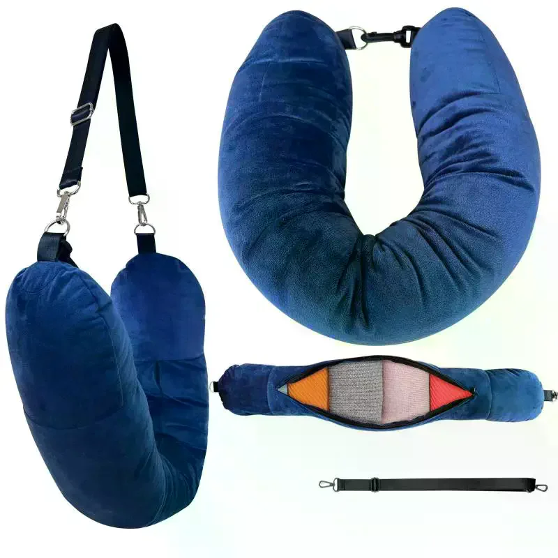 Neck Brace Pillow U Shaped Fillable Travel Neck Pillow Can Hold Clothes Pillowcase Storage Soft Fabric Portable Travel BagPillow