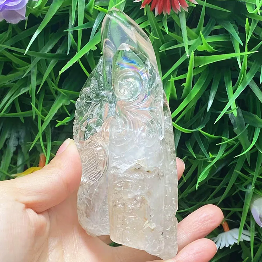 Natural quartz crystal White crystal carved dragon pan ball healing Chakra Home decor ornaments give gifts