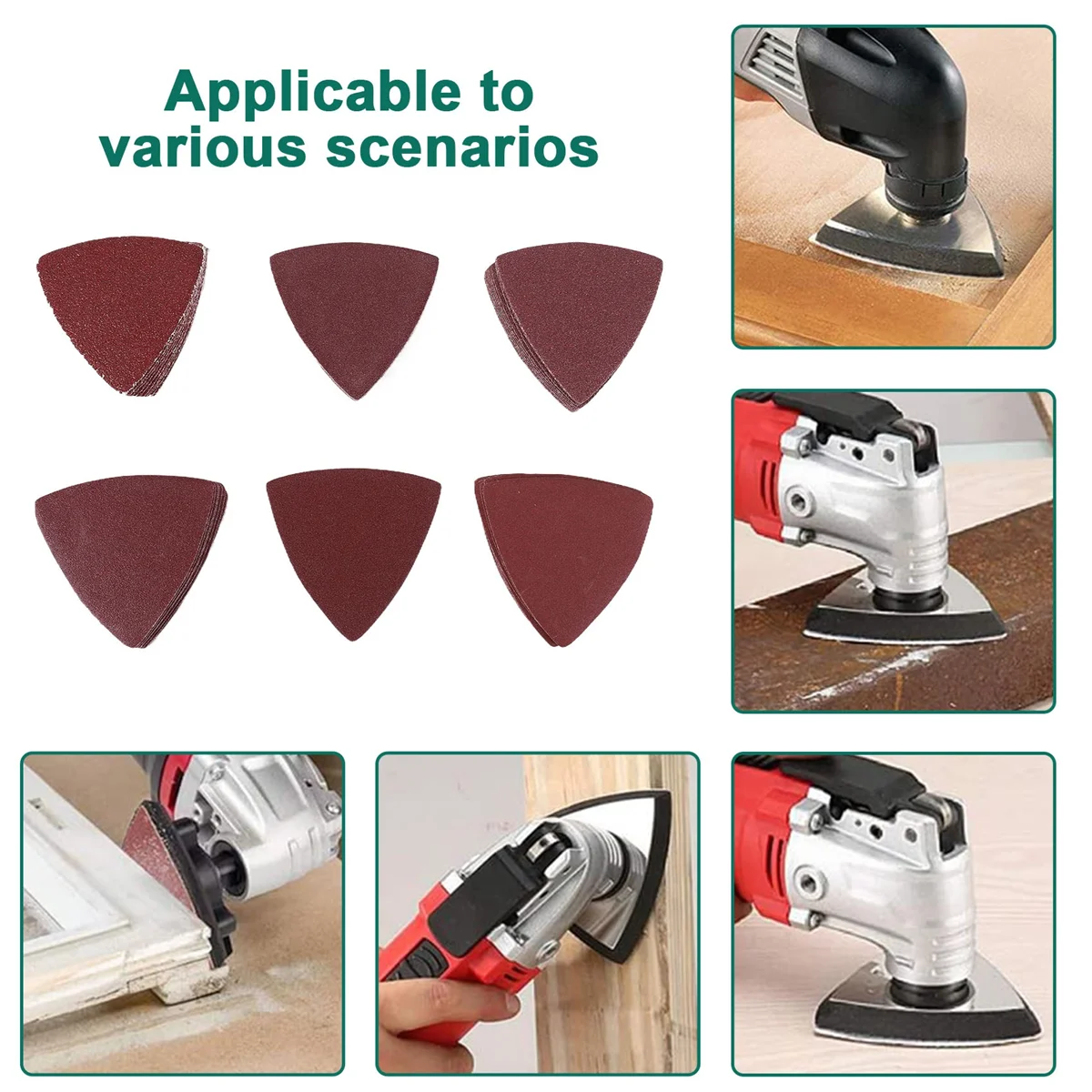 60pcs Triangular Hook and Loop Triangle-Sandpaper, Fit 3-1/8 Inch Oscillating Multi Tool Sanding Pad, Assorted 40 60 80 100 120
