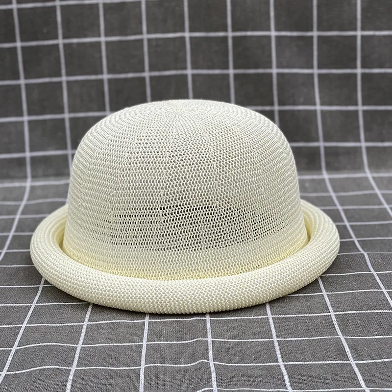 Sommerlicher Eltern-Kind-Baskenmützenhut aus Stroh mit gerolltem Rand, atmungsaktiver Sonnenhut, lässige elegante Kopfbedeckung für Kinder und Erwachsene – Detail 10