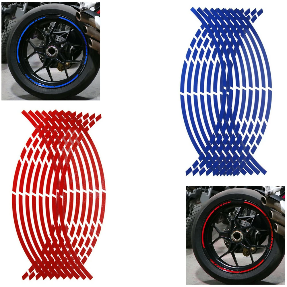 

16pcs Car Tire Reflective Stickers Bike Tyre Rim Trim Decal Strip Tape Red Blue Waterproof Motorcycle Exterior Cool Styling
