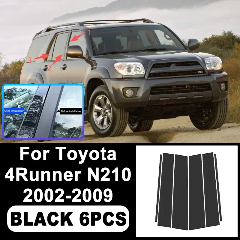 

Для Toyota 4Runner N210 2002-2009: наклейки на стойки B и C, цвет черный глянец, легко устанавливаемые, из поликарбоната, для оконных накладок, защита от царапин, внешние аксессуары