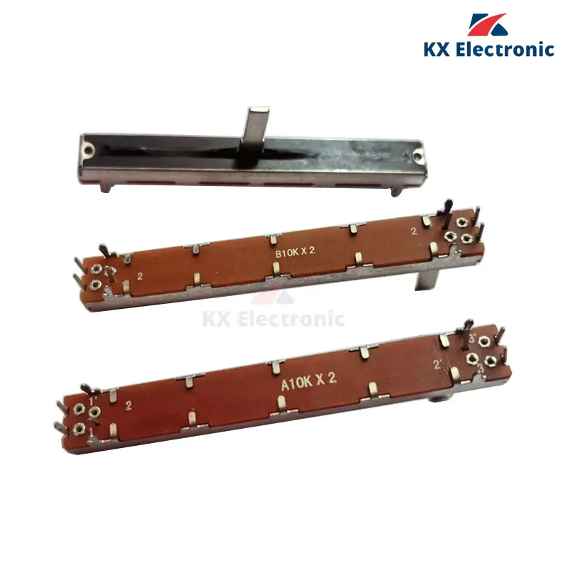 

10 шт., 75 мм, двойной прямой скользящий потенциометр B10K A10K, двухканальная ручка фейдера, длина 15 мм, ход 60 мм, A10KX2 B10KX2