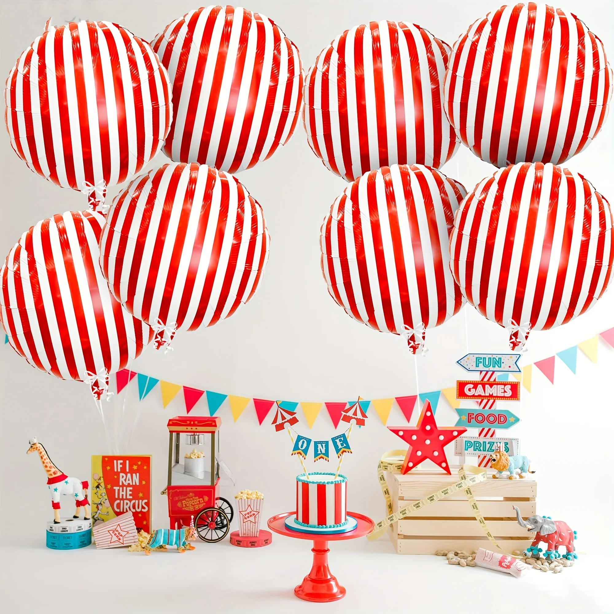 11 قطعة بالونات مخططة باللون الأحمر والأبيض مقاس 18 بوصة من الألومنيوم بالونات السيرك كرنفال زينة حفلات عيد الميلاد ومستلزمات أعياد الميلاد