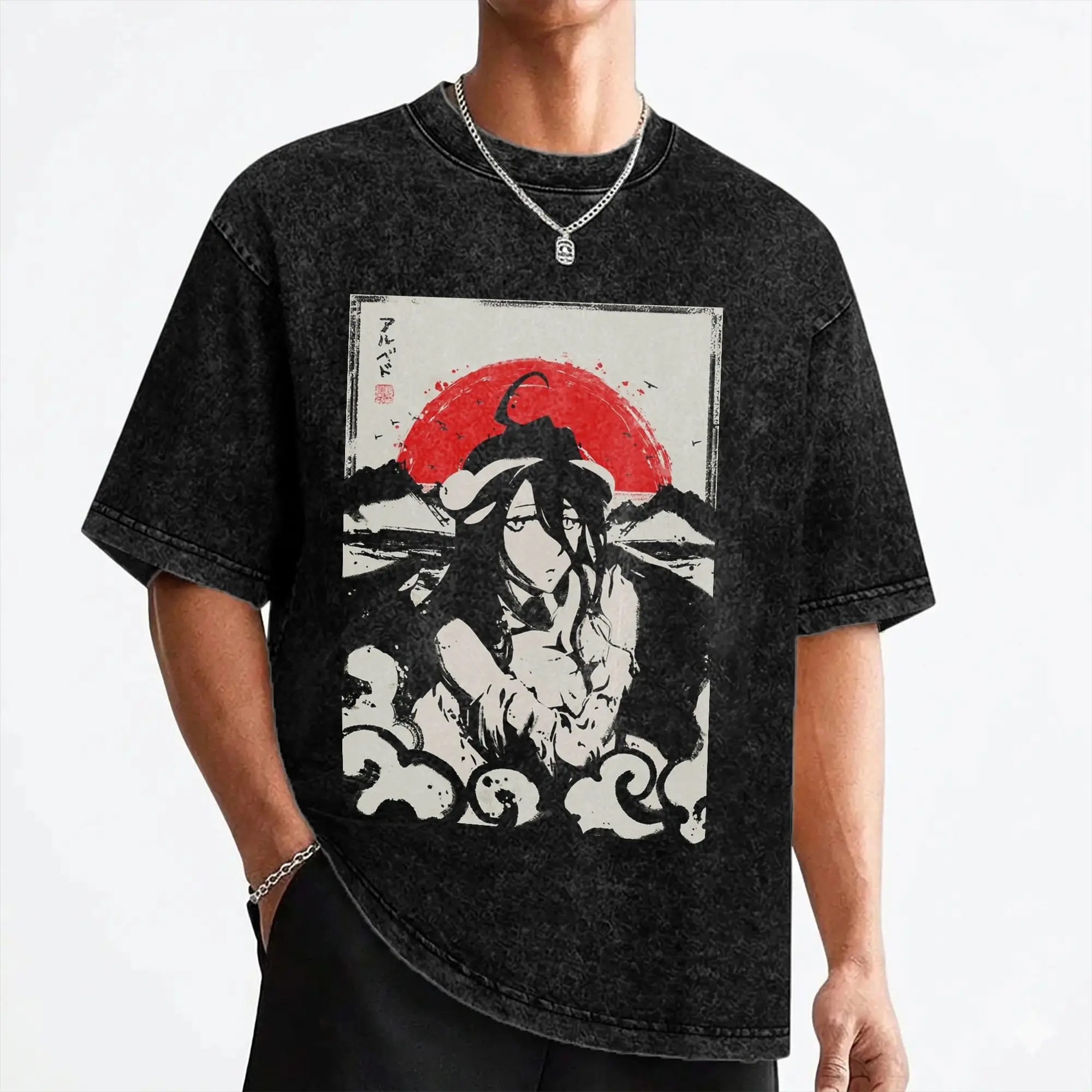 Albedo Japanese Anime T Shirt Washed Short Sleeve Oversize T-Shirt  Cool Men Women Streetwear Summer Tees