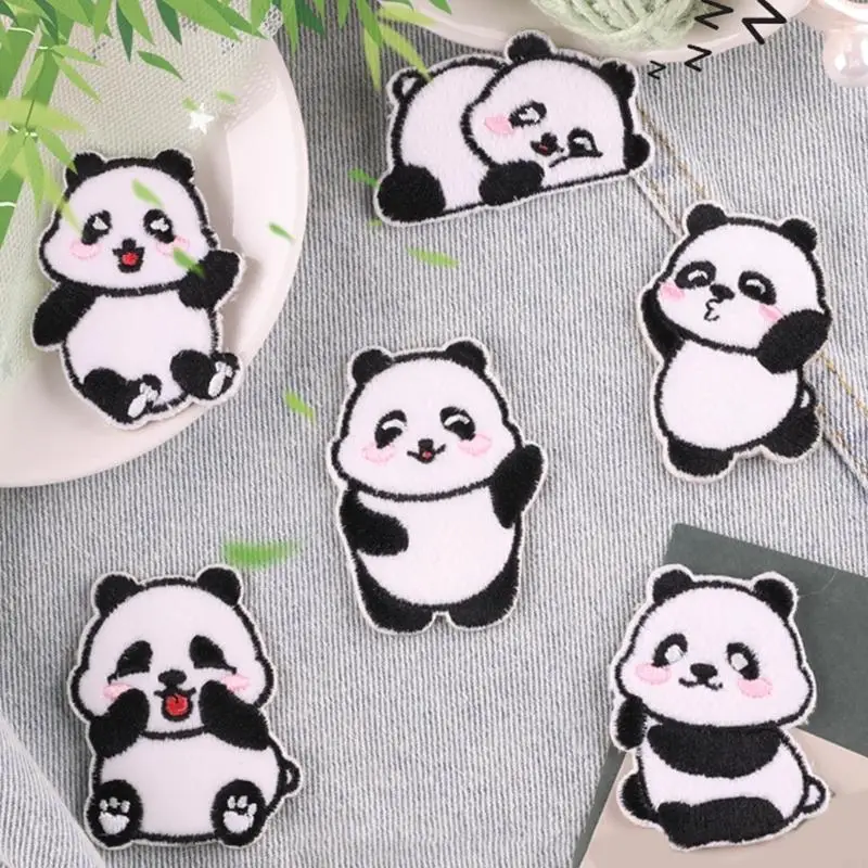 

M6CD 6PCS Lovely Panda SelfAdhesive Patches Cloth Patches For Clothes and Craft Project