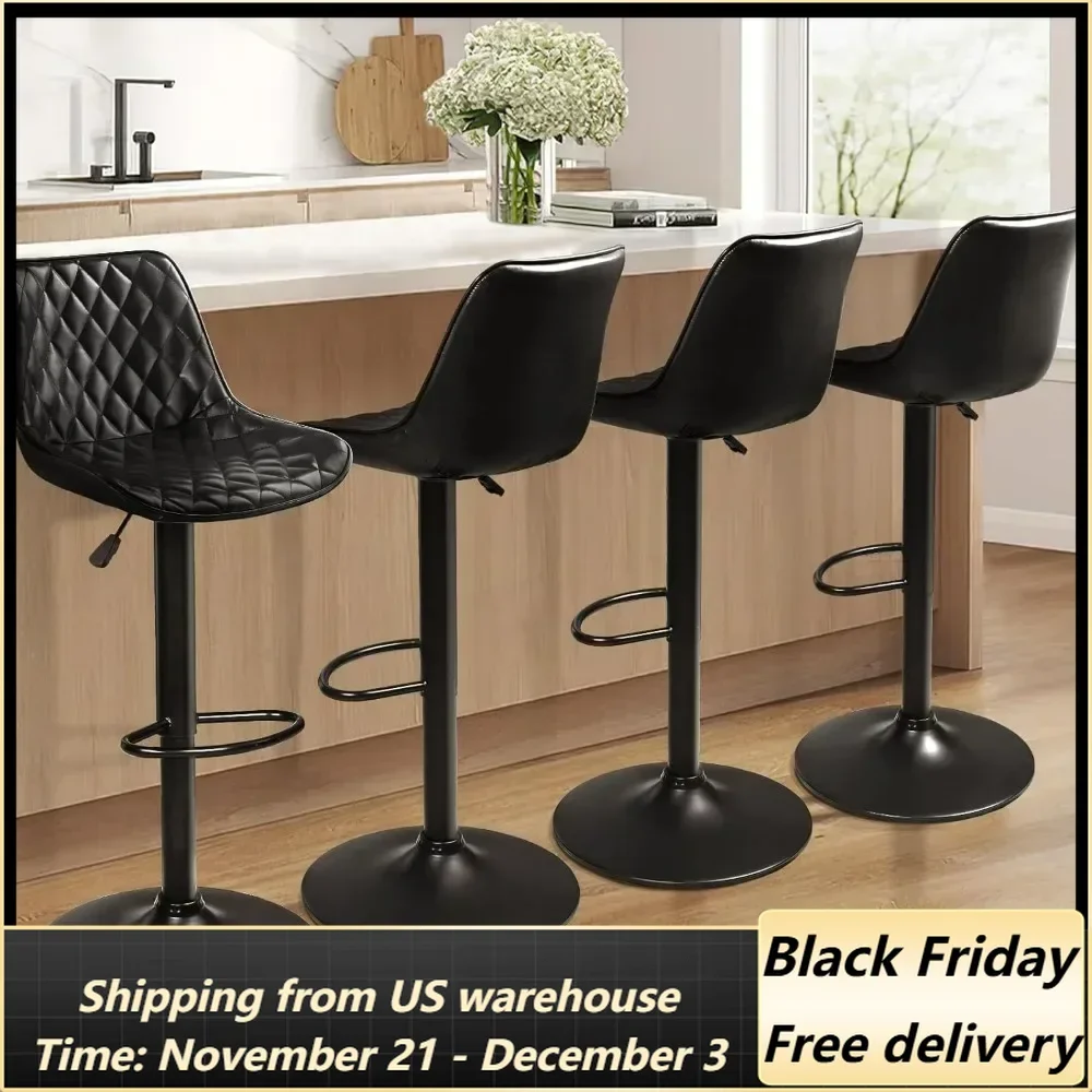 Bar Stools Set of 4, Leather Bar Stools with Back, Modern Swivel Bars Chair for Kitchen Island with 350 LBS, Bar Chair