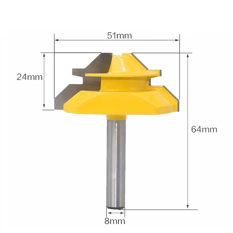 1PC 8mm Shank 45 Degree Mortise Tenon Knife Medium Lock Miter Router Bit 3/4