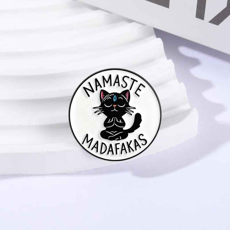 Namaste Madafakas Enamel Pin Funny Yoga Zen Black Cat Animal Brooch Lapel Badge Jewelry Gift for Yogis Cat Lovers Friends view 4