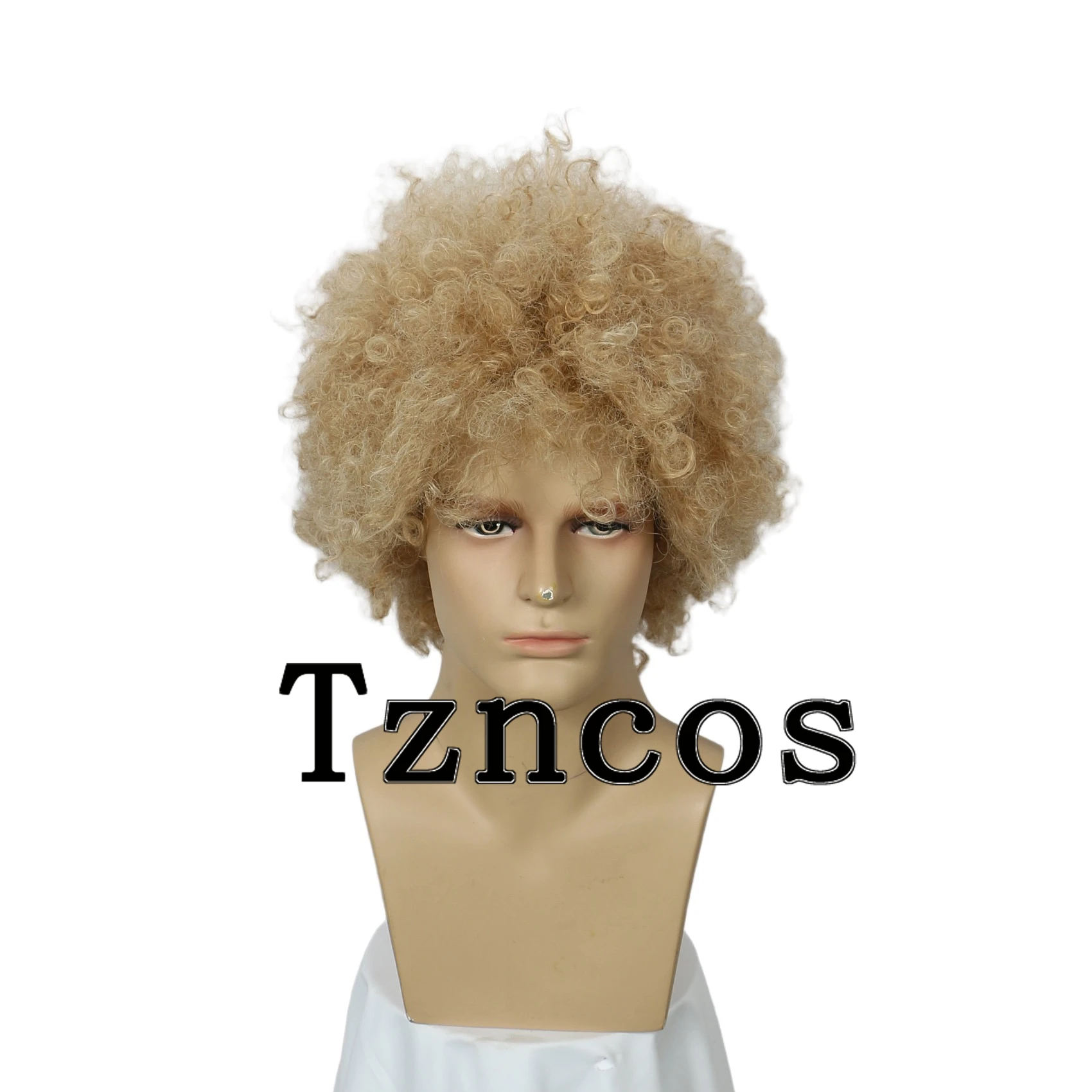 Tzncos 80년대 짧은 남성 디스코 가발 할로윈 코스프레 의상 가발(금발 혼합 갈색)