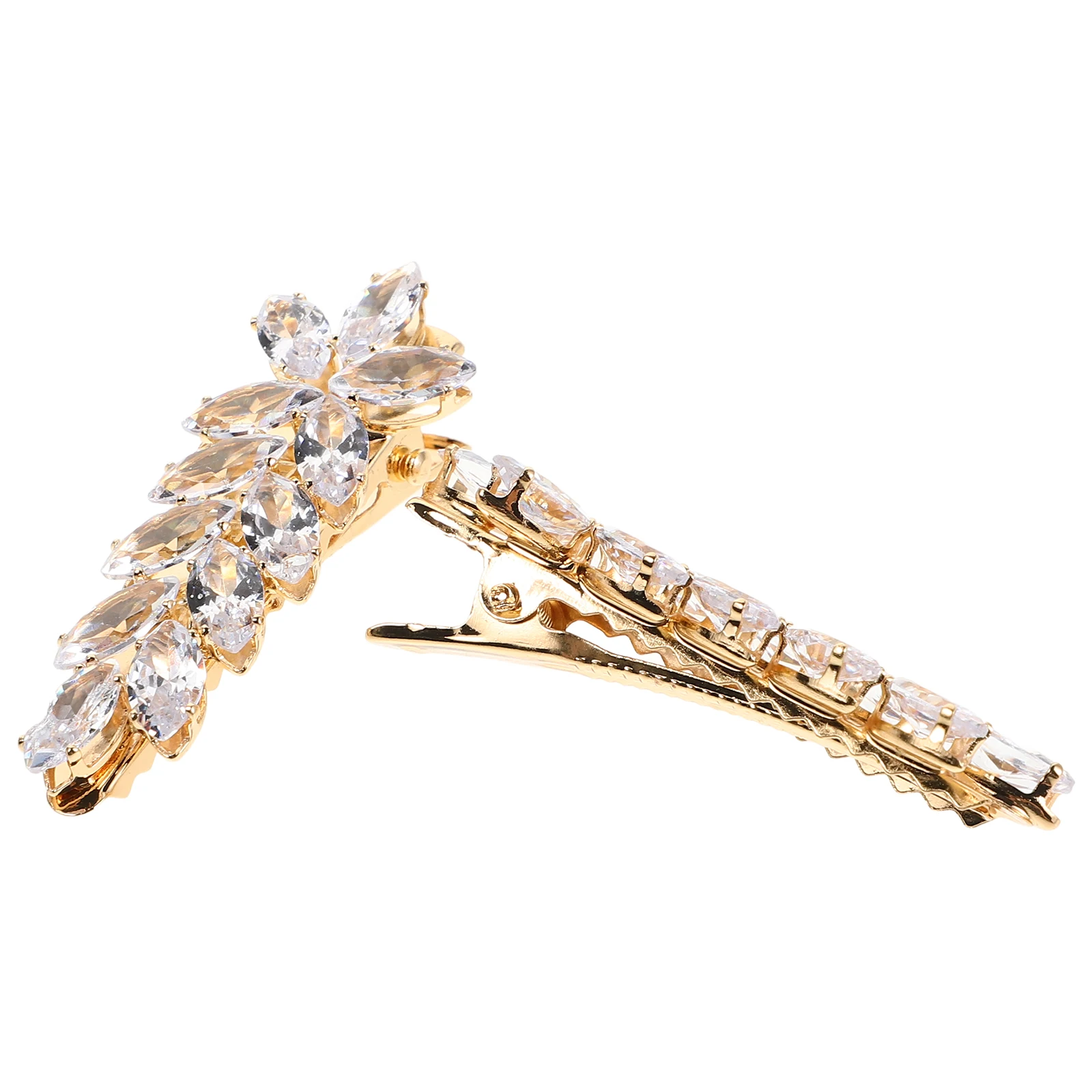

2pcs Duckbill Clip Headdress Hair Accessories for Girls Flower Rhinestones Golden Hair Clips Versatile Design New Year Gift