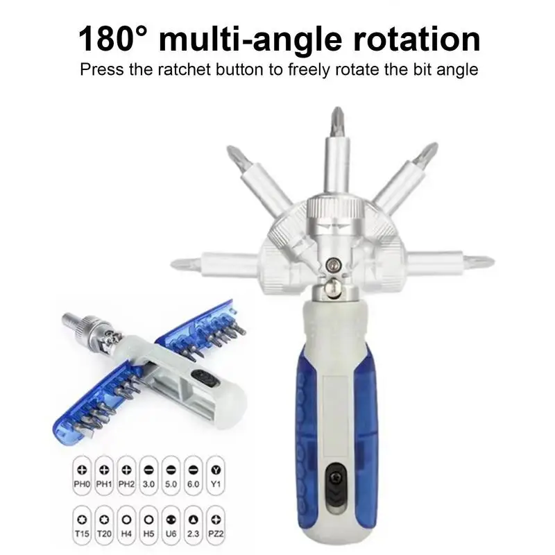 15-in-1 Ratcheting Multitool Screw Driver Adjustable Screwdriver Set 180 Degree Rotation Magnetic Screwdriver with 3 Settings