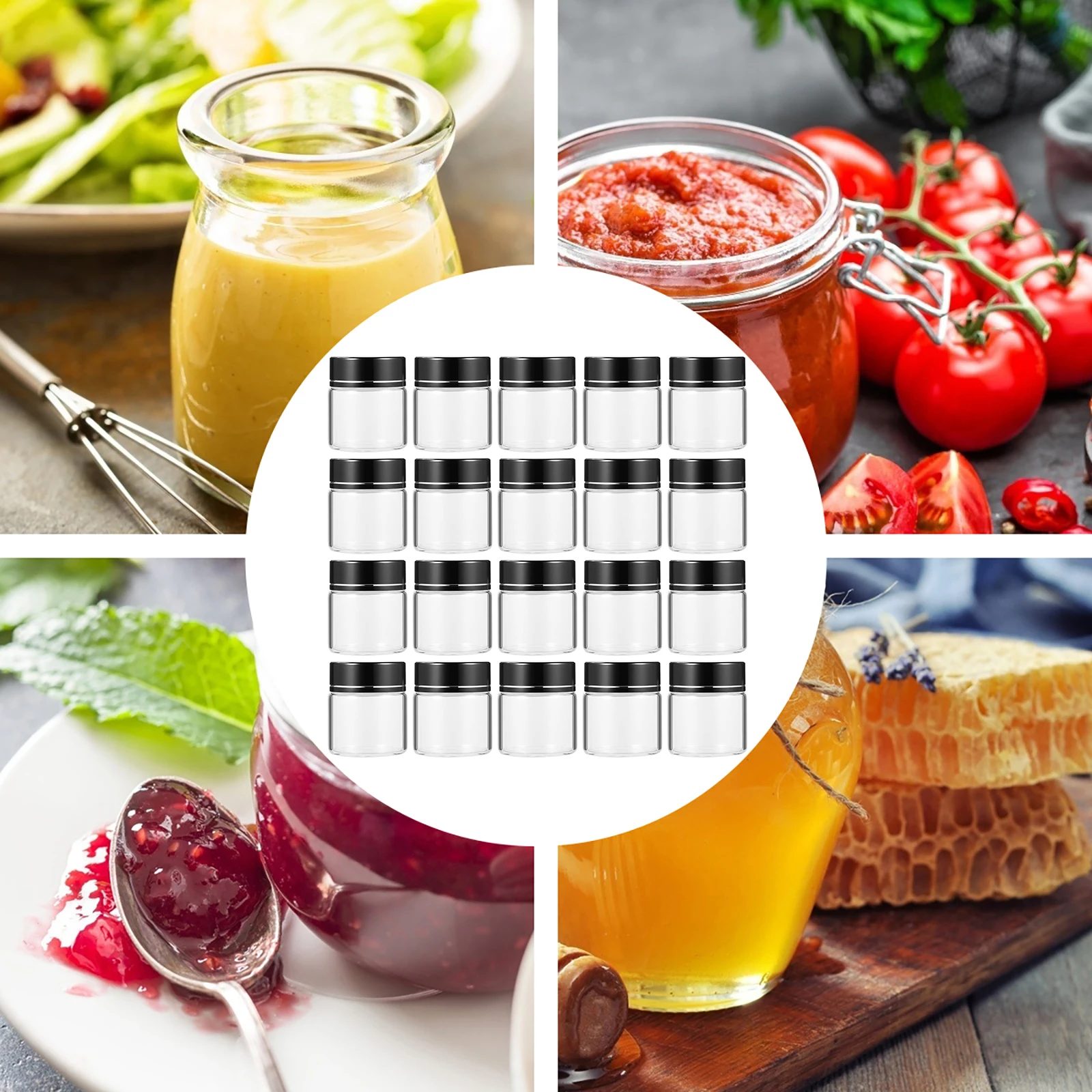 

20Pcs Glass Storage Bottles Premium Clear Transparent Airtight Food Containers for Tea Candy Honey Spices Oatmeal Nuts