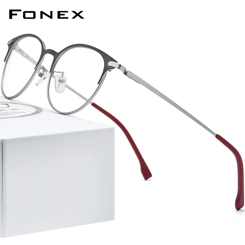 FONEX Alloy Glasses Frame Men Ultralight Women Vintage Round Eyeglasses Retro Frame Screwless Eyewear 988