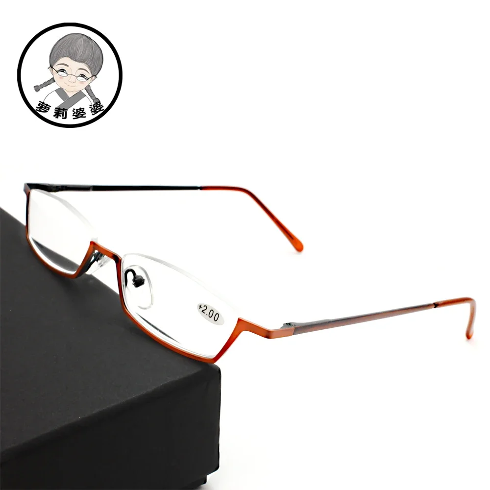 Reading Glasses for Men Square Alloy Prescription Glasses Half Frame Legs Can Expand Wire Drawing Process