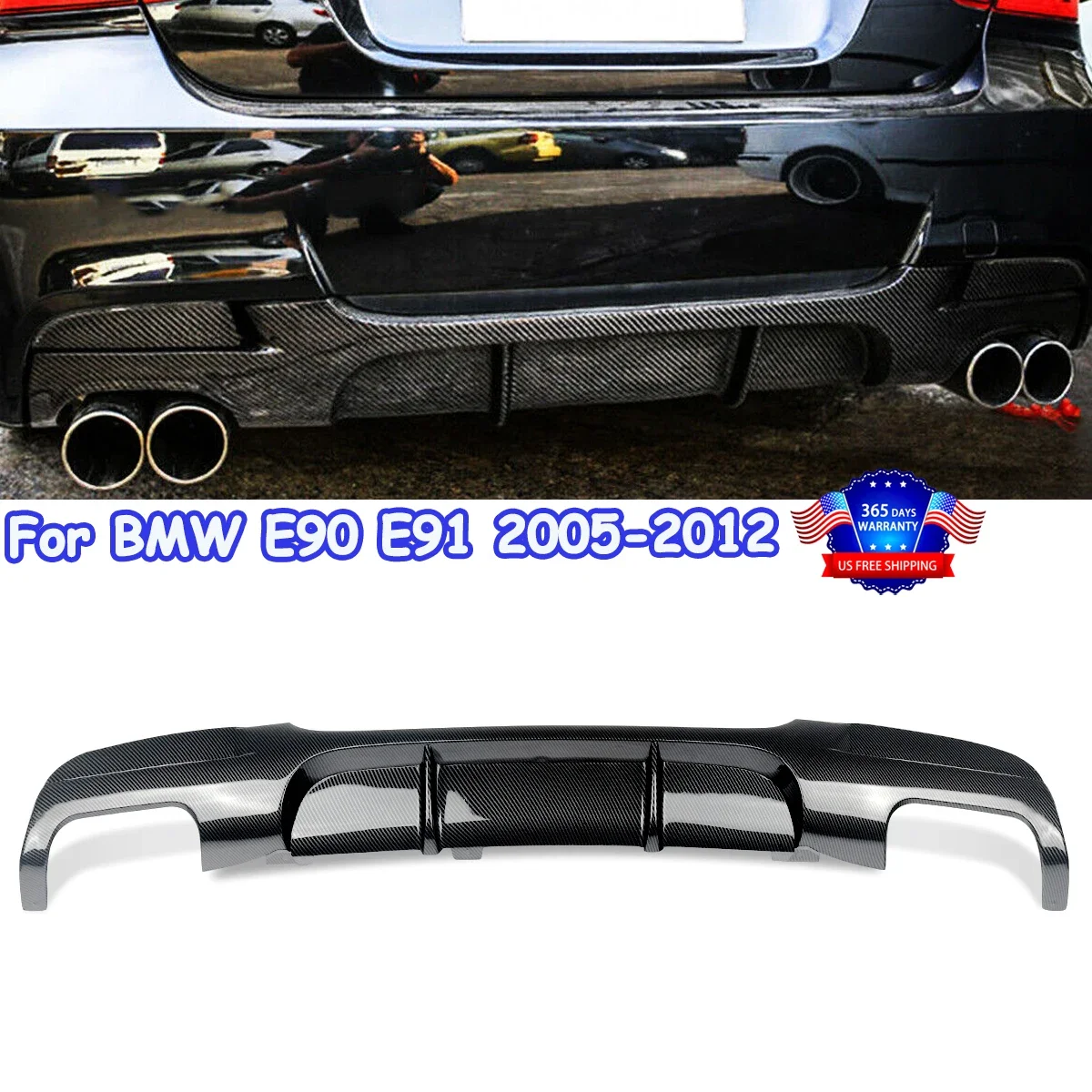 MagicKit Rear Bumper Diffuser Lip For BMW E90 325i 335i M-Sport 09 2010-2012 Carbon Look