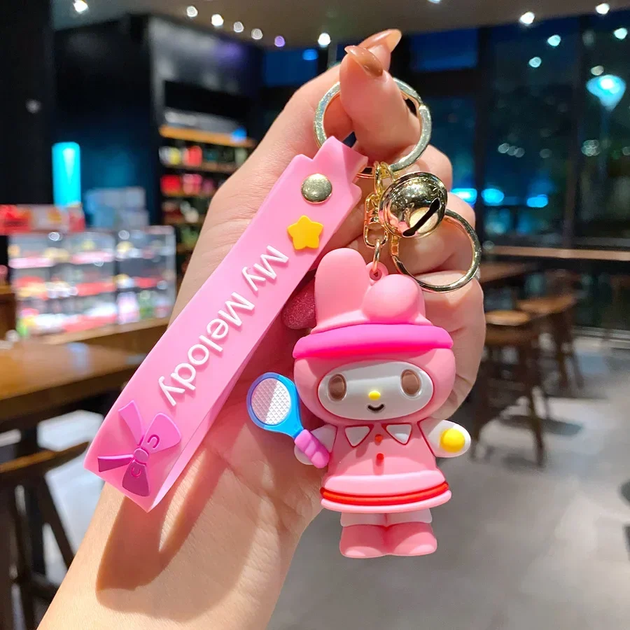 New Cute Sanrio Hello Kitty Melody Soccer Table Tennis Sports Modeling  Keychain Cartoon Key Ring Couple Bag Pendant Small Gift