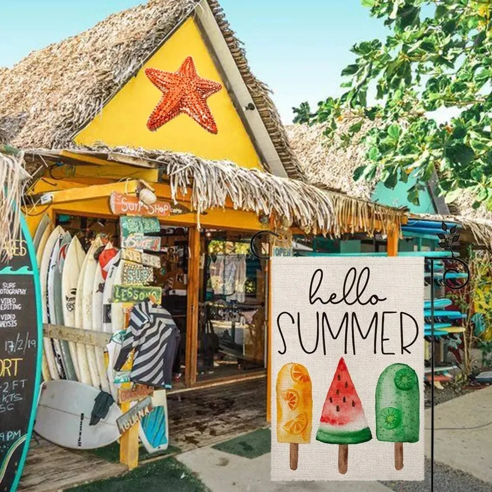 

Hello Summer Ice Cream Garden Flag Double Sided Vertical Yard Outdoor Decoration