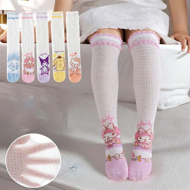 Miniso Sanrio Kids Stockings Cute Summer Thin Mesh Shank Stockings Student Versatile Comfortable Soft Ventilate Socks Girl Gifts