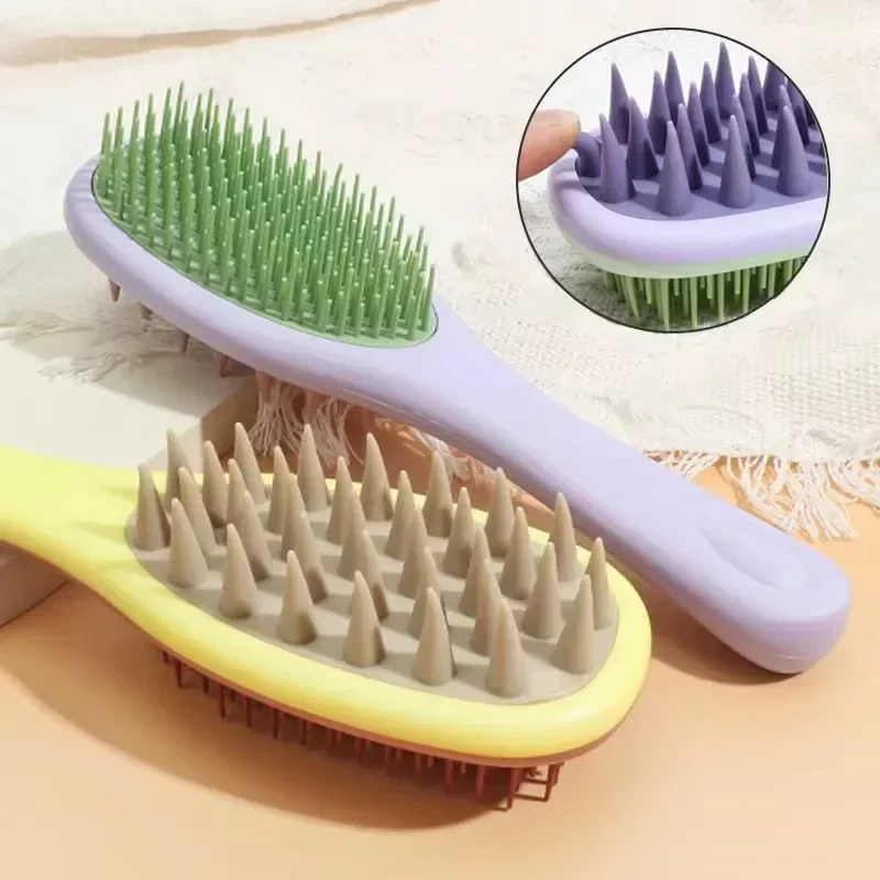 Cepillo de champú de silicona, cepillo para masaje del cuero cabelludo, peine para lavar la cabeza, masajeador de pelo de dos caras, cepillo de baño, depurador corporal, accesorios para el cabello
