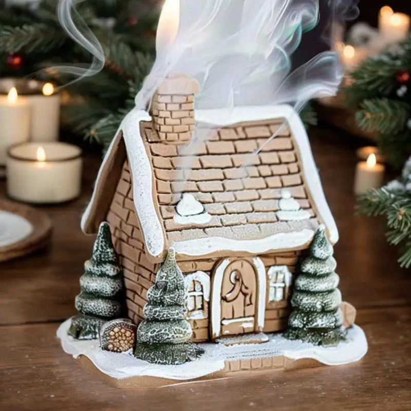 Christmas House Incense Burner resin Incense Coil Burner  Log Cabin Chimney Incense Holder Tabletop Ornament for home decoration