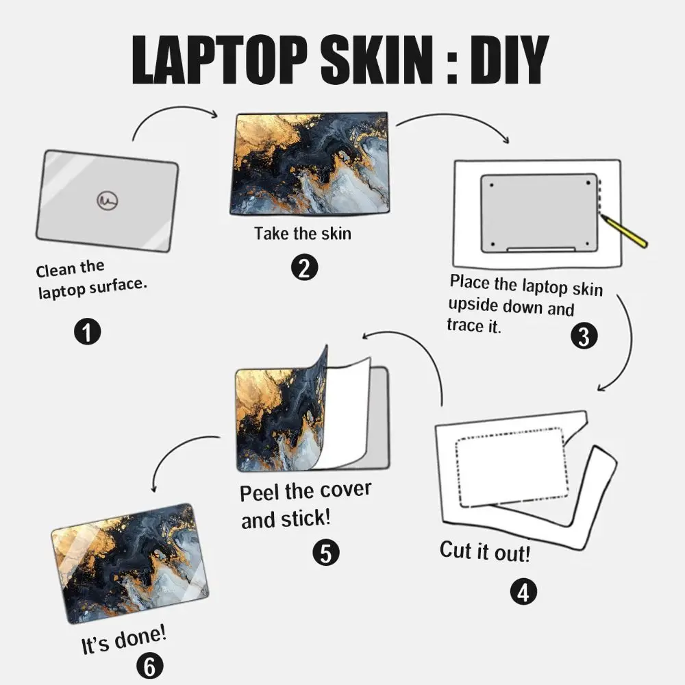 DIY A+C Side 15inch Laptop Stickers Skins Marbling Texture Scratch-proof Notebook Computer Cover Skin PVC Waterproof