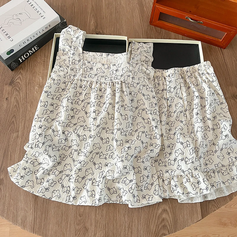 

Short-sleeved shorts women's pajamas for spring and summer, cute bunny home wear, can be worn outside, sleeveless two-piece set