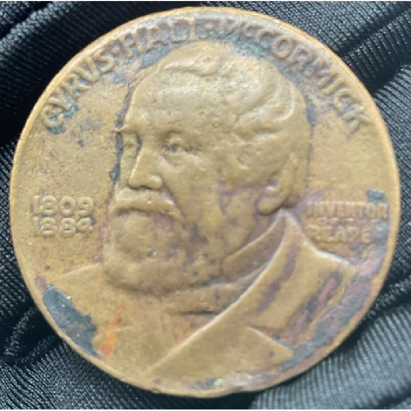 

1931 Centennial Commemorative Coin Token - Cyrus McCormick Reaper Brass Vintage Collectible