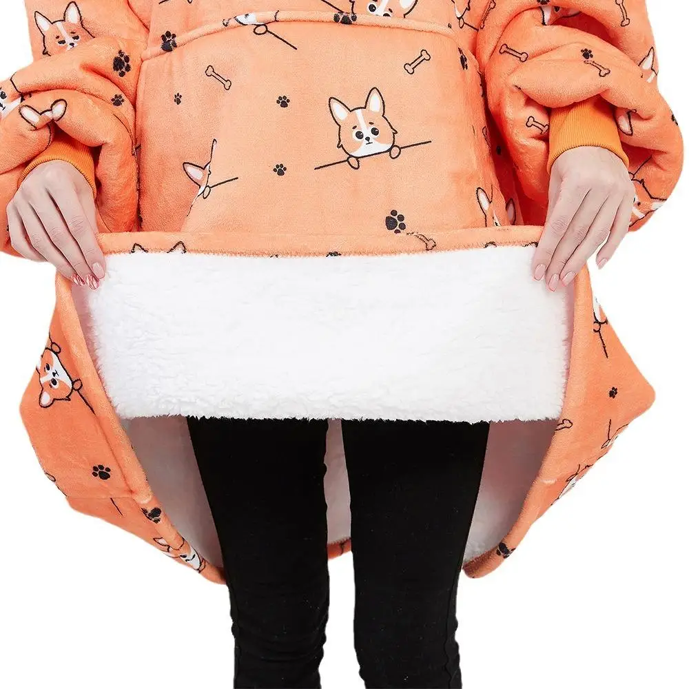 เสื้อฮู้ดผ้าห่มผู้หญิงแบบสองชั้นขนาดใหญ่พิเศษ ผ้าฟลีซหนานุ่ม แฟชั่นฤดูหนาว สวมใส่สบาย ทรงลำลอง ผลิตจากเส้นใยอะซิเตท 100%