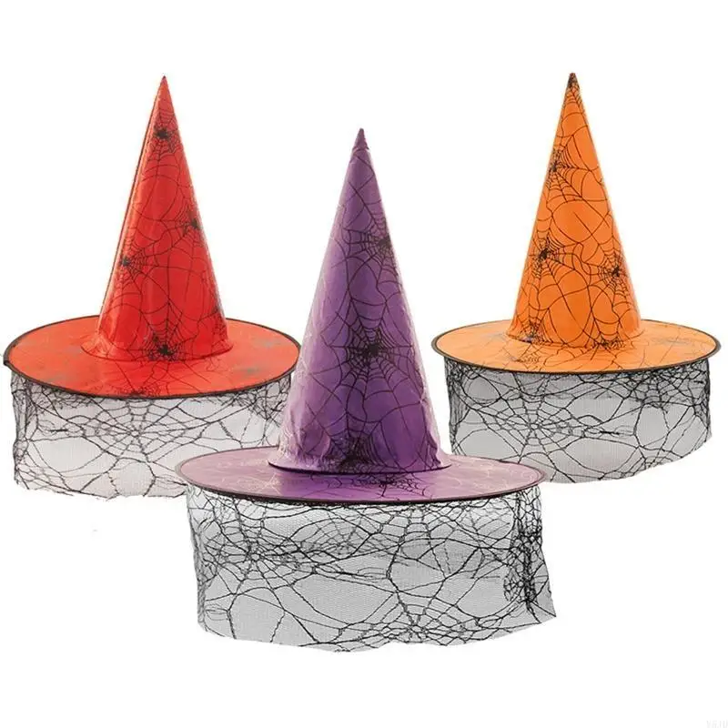 Y5JD Dorosły Kid Halloween Witch Hats z Web Veil Decor do maskarady cosplay