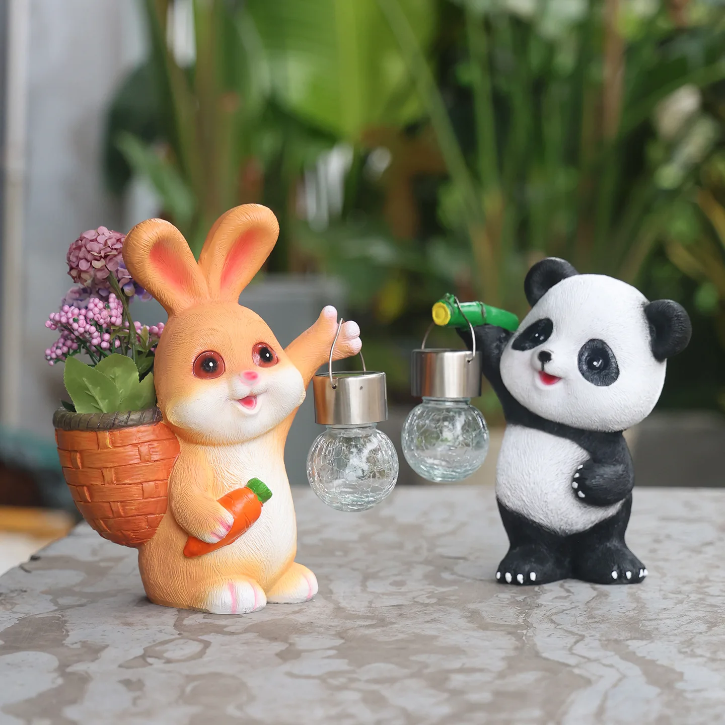 Cross-border temu solar light ornament rabbit flower tank handicraft crack ball light outdoor garden decoration garden light