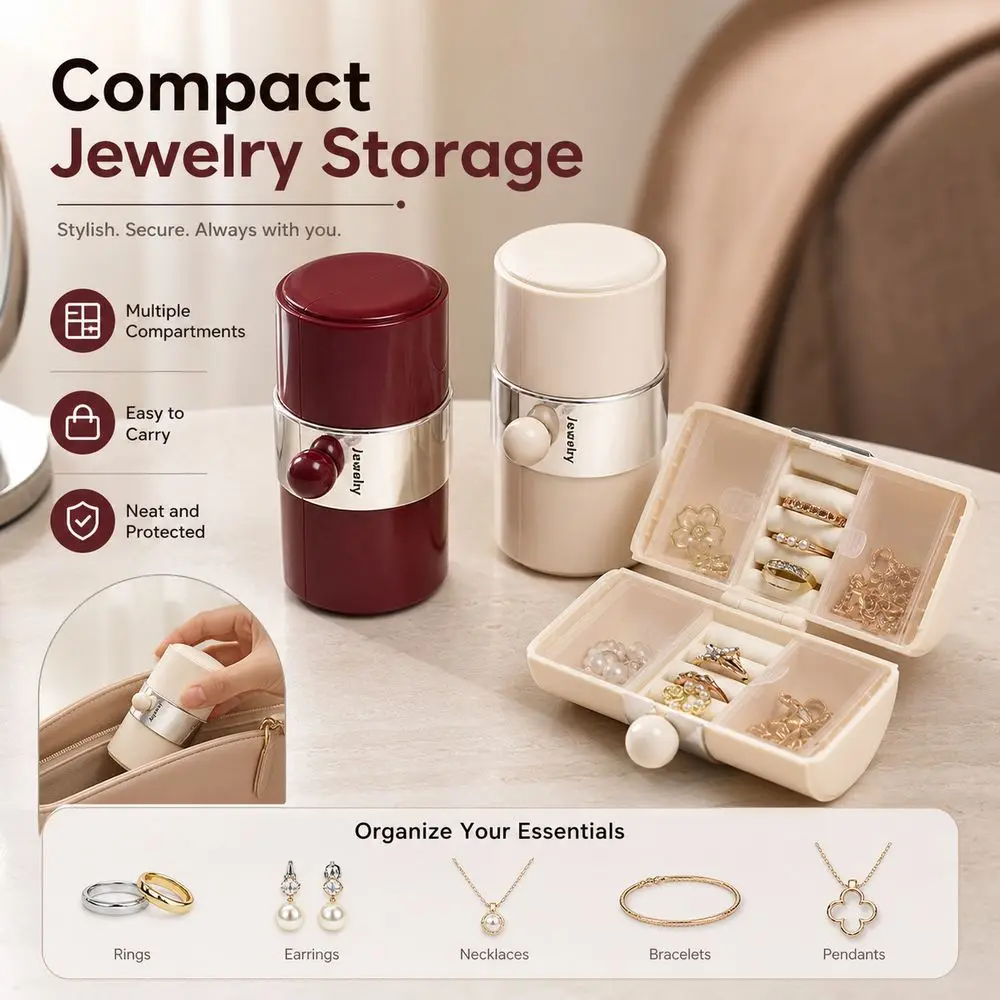 Portable Jewelry Storage Box Round Shape Compact Earrings Rings Organizer Case Multiple Compartments Jewelry Mini Shell Women