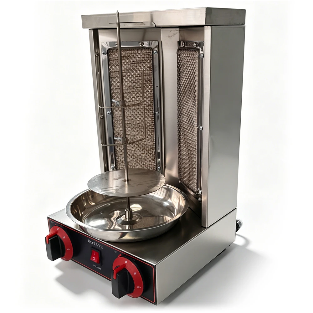 Podofo 3000W LPG-Grillmaschine mit Infrarotheizung, 2-Brenner-Gas-Vertikalgrill, Edelstahl-Shawarma-Maschine für Restaurants, Food Trucks und Catering.