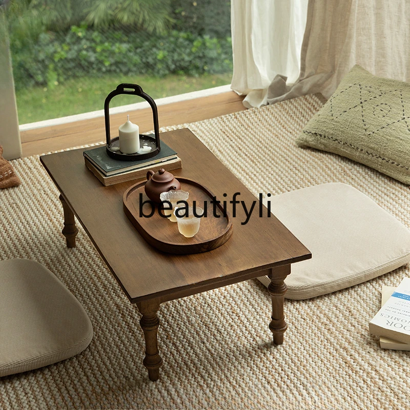 

Old wood small tea table\ wabi-sabi wind all solid wood bay window table tatami balcony home retro homestay tea table